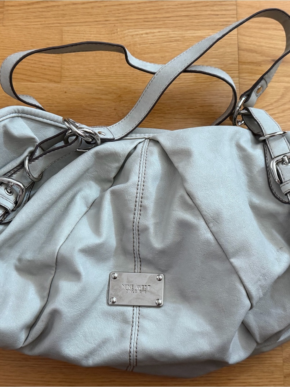 Nine West Pale Gray Pleated Shoulder Bag with Silver Hardware